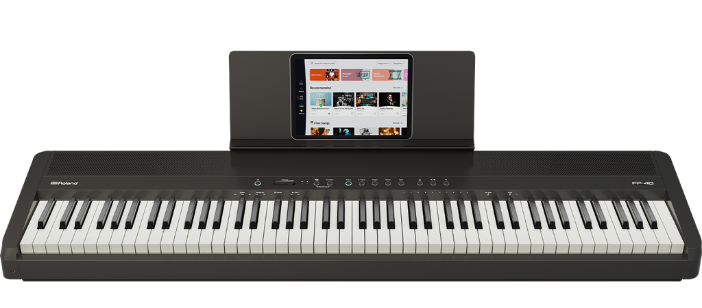 Roland FP-40 digital piano with Piano Sphere app on tablet