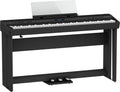 Roland FP-90X digital piano in black with furniture stand and pedal unit