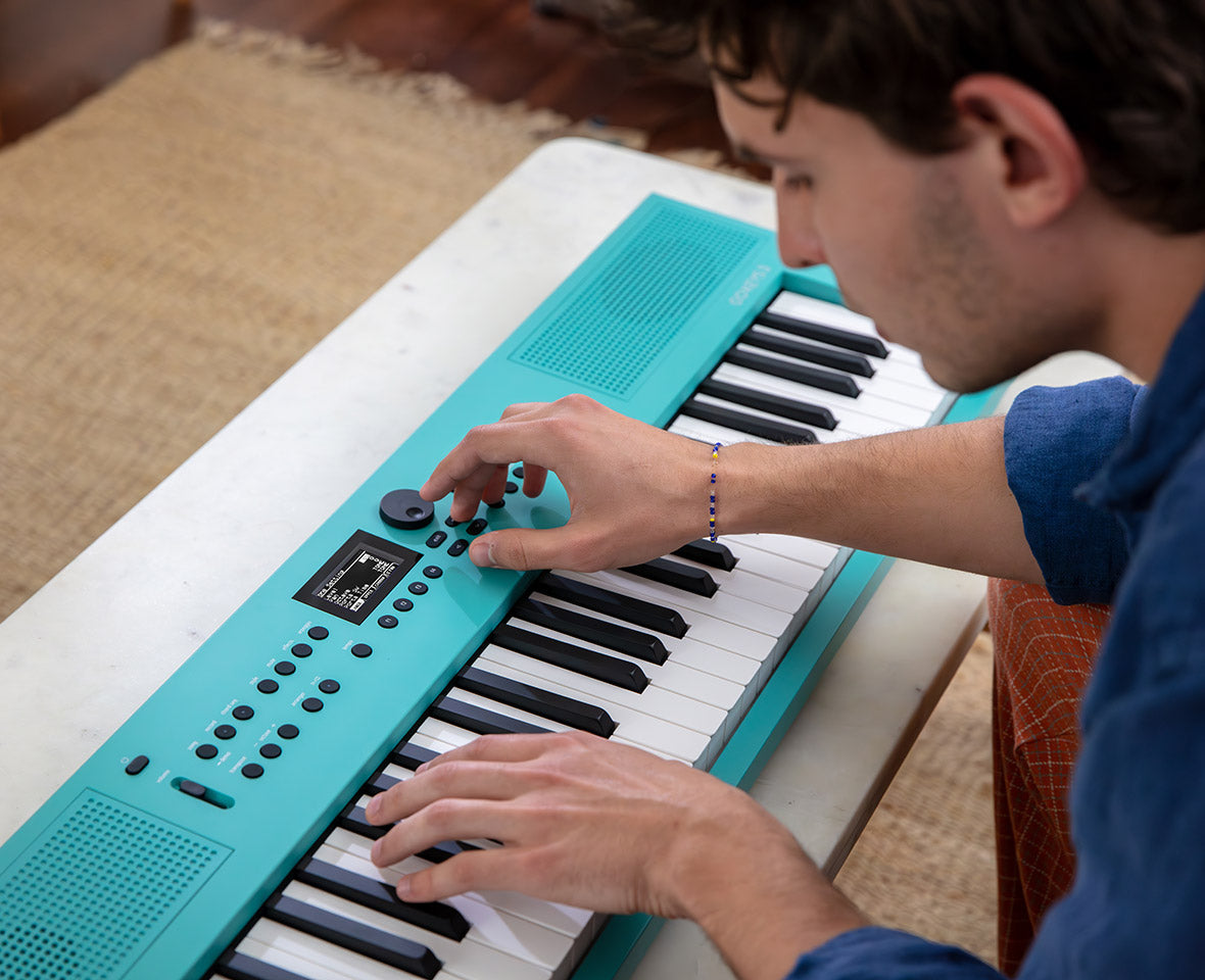 Roland GO:KEYS 3 Turquoise keyboard and control panel in use