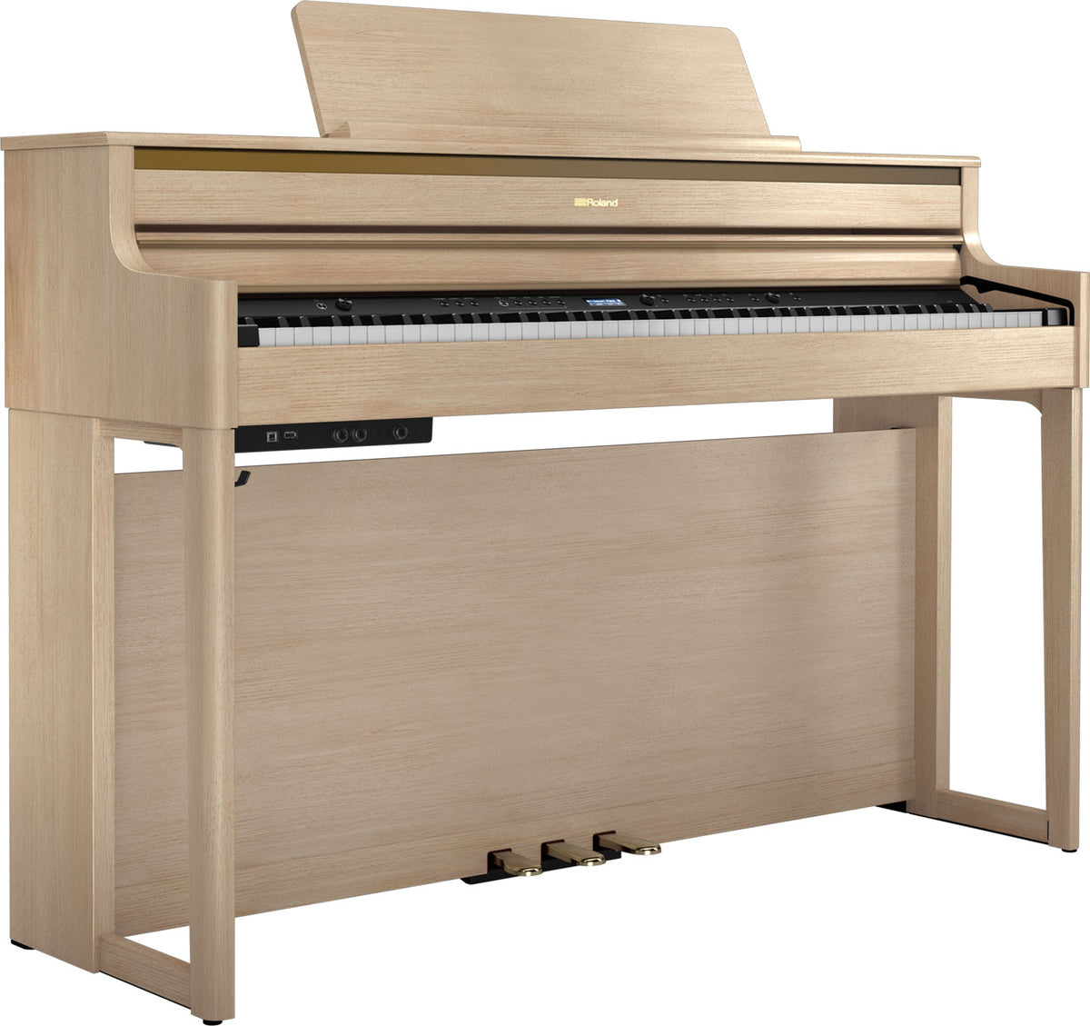 Roland HP704 digital piano in Light Oak