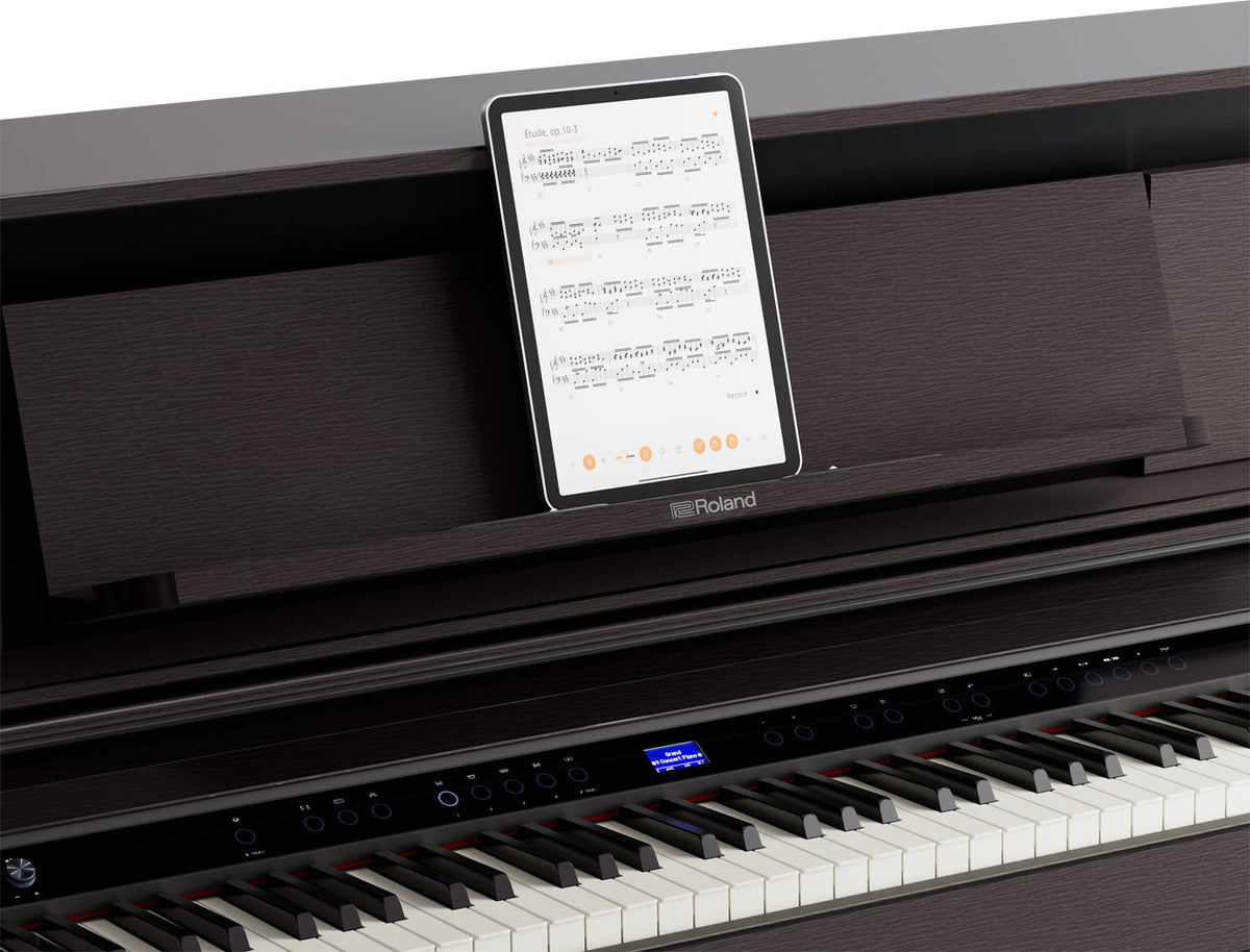 Roland LX-6 digital piano with tablet and Roland Piano App