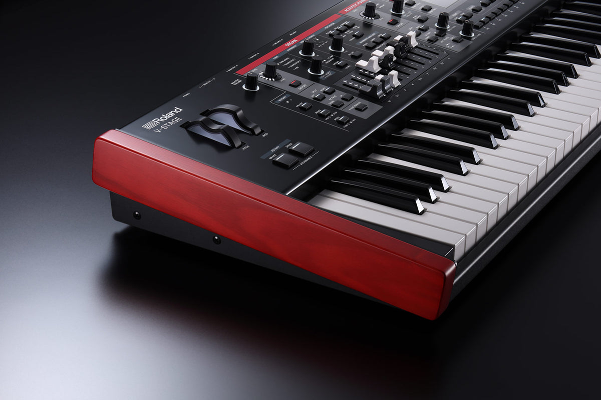 Roland V-STAGE 76 side panel and waterfall keyboard detail
